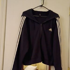 adidas Navy Hoodie with White Three-Stripes